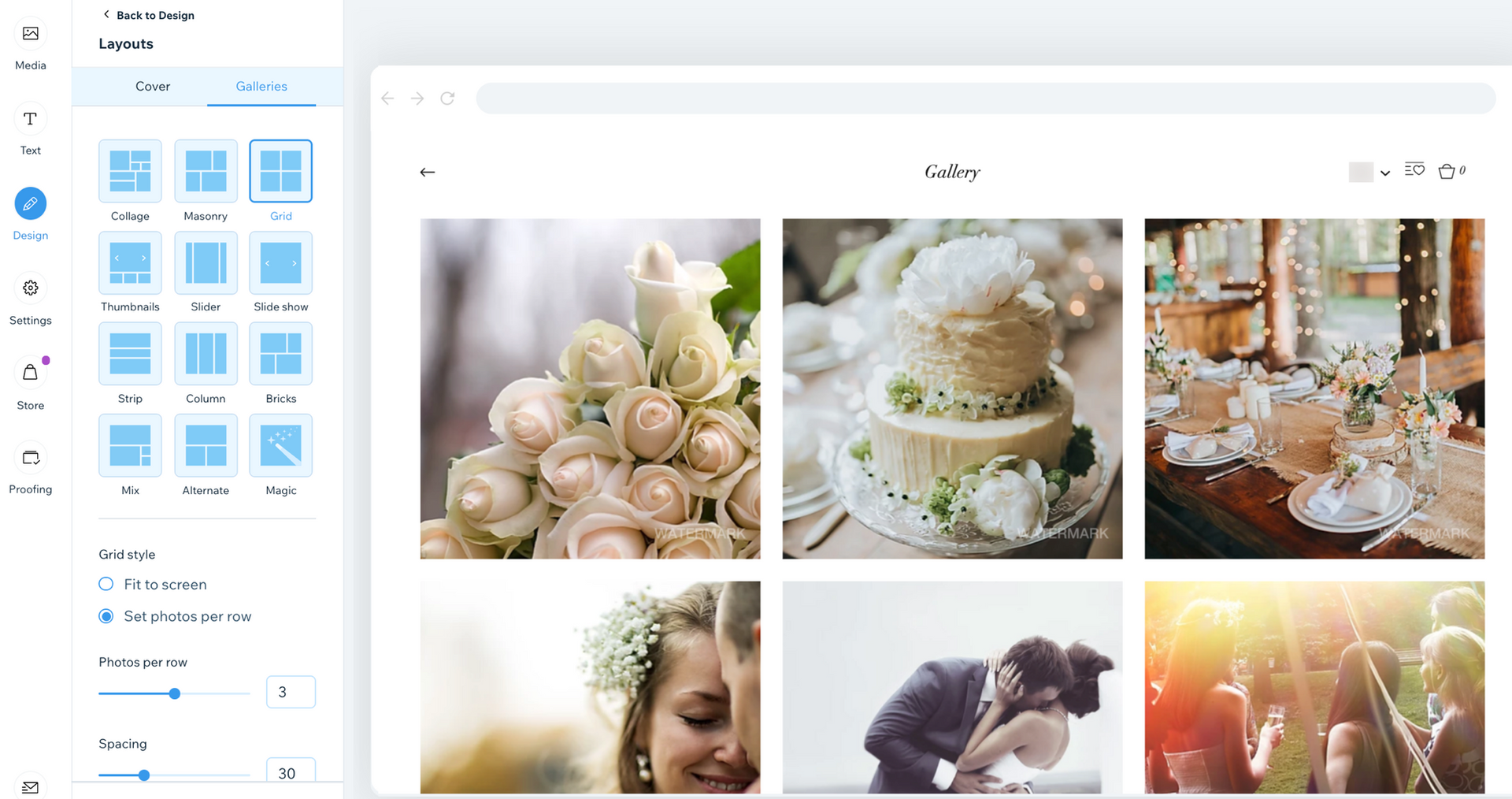 An example of Wix Tools for displaying photography