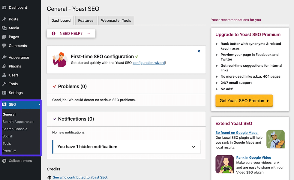 A screenshot of the Wordpress SEO dashboard