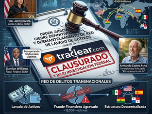 CIERRE DEFINITIVO DE TRADEAR.COM: AUTORIDADES DE EE.UU. DESMANTELAN RED DE LAVADO DE ACTIVOS QUE AFECTÓ A 15.000 INVERSIONISTAS EN 12 PAÍSES