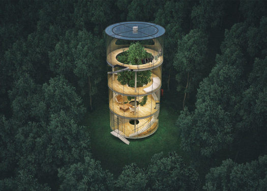 La casa tubular de lujo en un bosque de Kazajistán