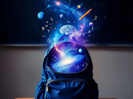 Back pack holding the universe. Attracting students to go back to school