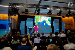 Giving a speech about our Harvard x NASA research at the United Nations "AI for Good" conference in 