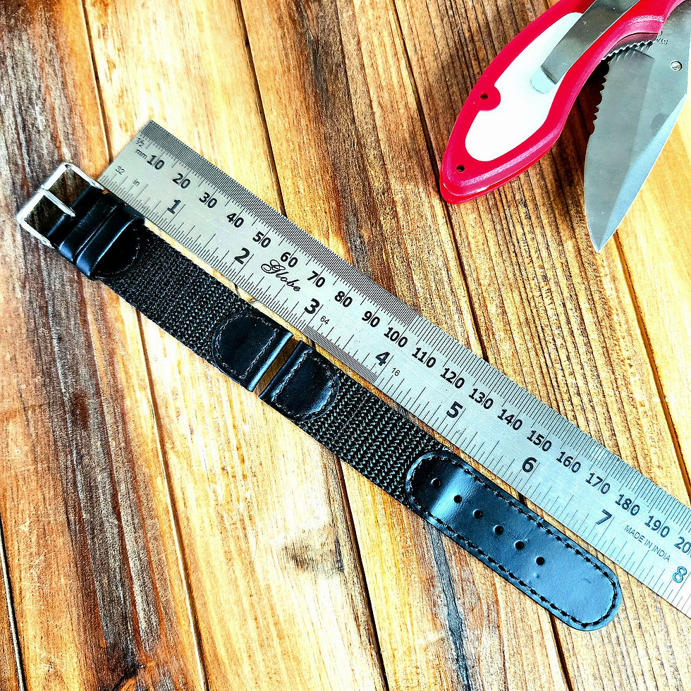 Thumbnail: Black Ballistic Nylon Leather watch strap with rugged military styling. Available in 18mm, 19mm, and 20mm.