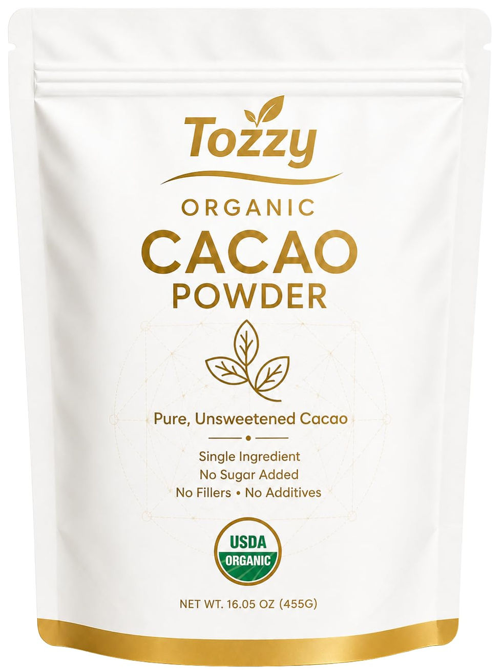 Tozzy USDA Organic unsweetened cacao powder, 1 lb pure cocoa powder for smoothies, baking, oatmeal and hot cacao
