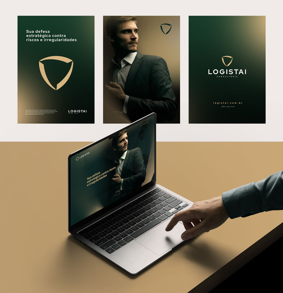Design para o layout de KVs e Site, aplicando logo e elementos da identidade visual da marca Logistai.
