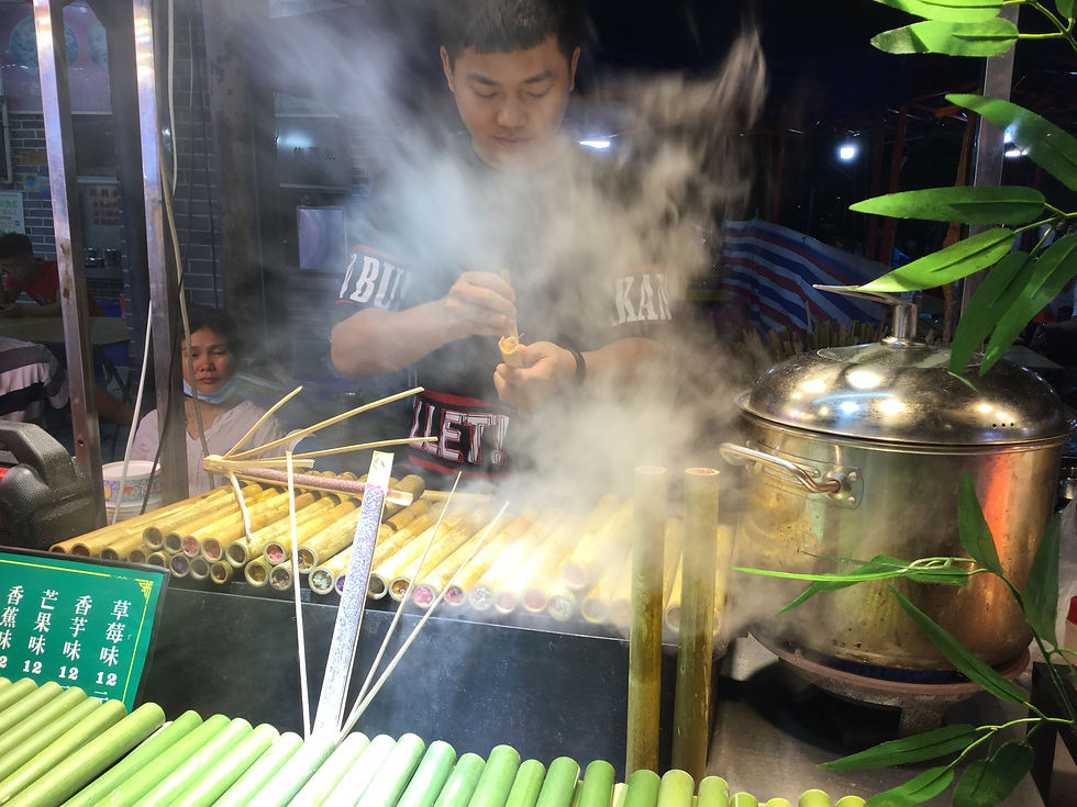 steamed treats inside of raw bamboo