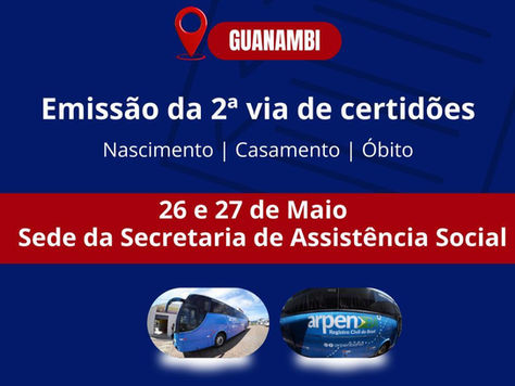 Certidões de nascimento, casamento e óbito gratuitas nos dias 26 e 27/05.