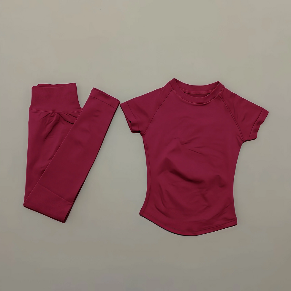 Thumbnail: 2 Pcs HISTELLO Df Solid Color Sports Gym Set Short Sleeve Seamless Yoga Clothing