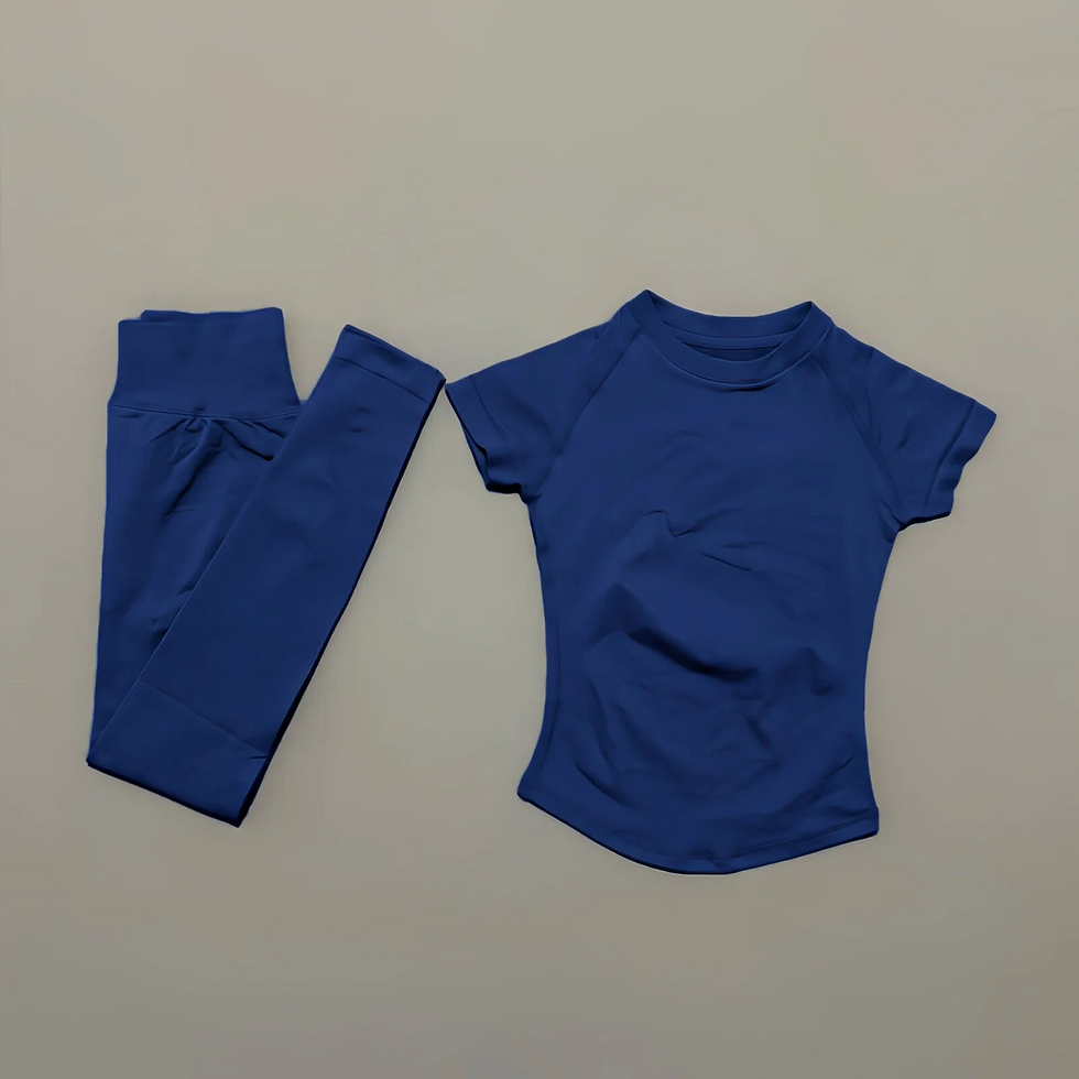 Thumbnail: 2 Pcs HISTELLO Df Solid Color Sports Gym Set Short Sleeve Seamless Yoga Clothing