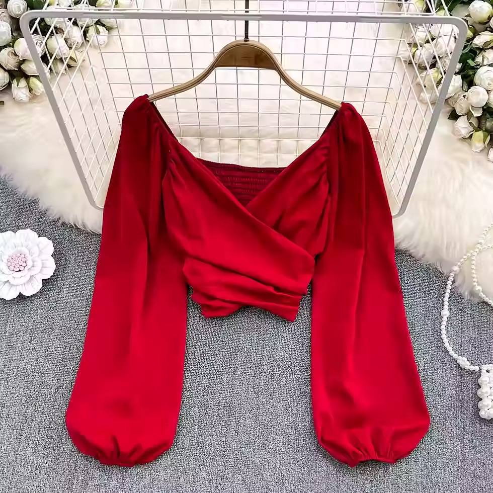 Thumbnail: Backless V-Neck Long Sleeve Chiffon Blouse
