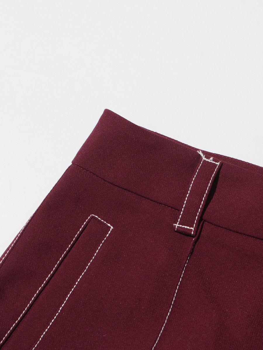 Thumbnail: TWOTWINSTYLE Burgundy Two Piece Set For Women Notched Collar Long Sleeve Top Hig