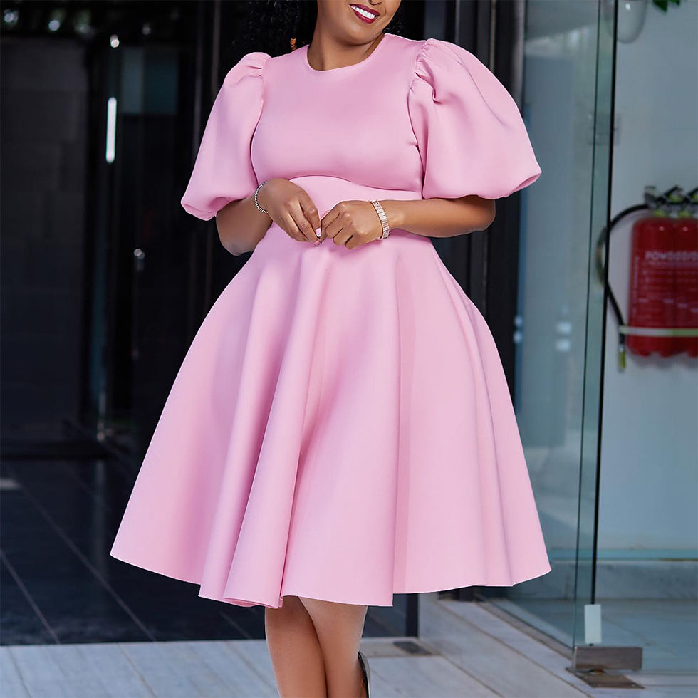 Thumbnail: Elegant Dresses for Woman 2024 O Neck Short Sleeve High Waisted Pleated Mid Calf