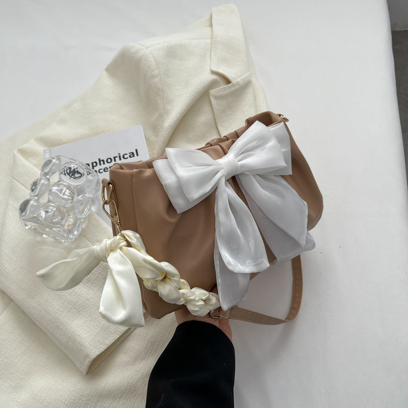 Thumbnail: Lovely Bow Handbags for Girls Ladies Fashion Pleated Shoulder Bags for Women Sim