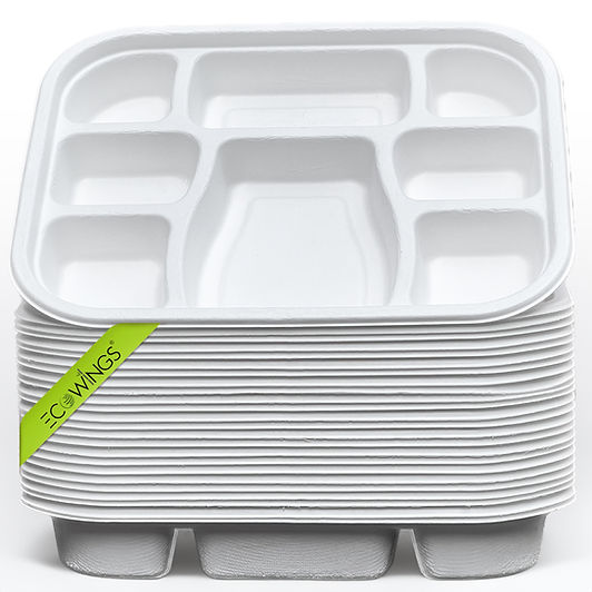 Large 8-Compartment Bagasse Plates | Eco-Friendly & Biodegradable