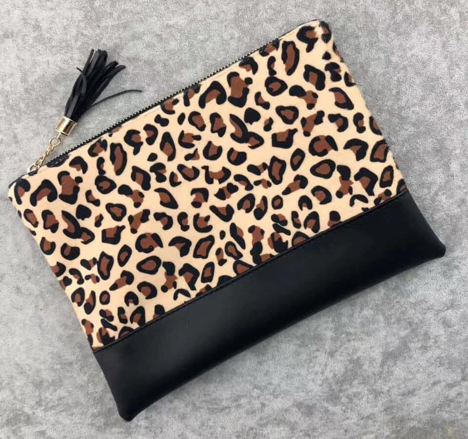 Thumbnail: Custom Monogram Leopard Print Makeup Bag/Pencil Bag/Cosmetic Pouch/Travel Bag