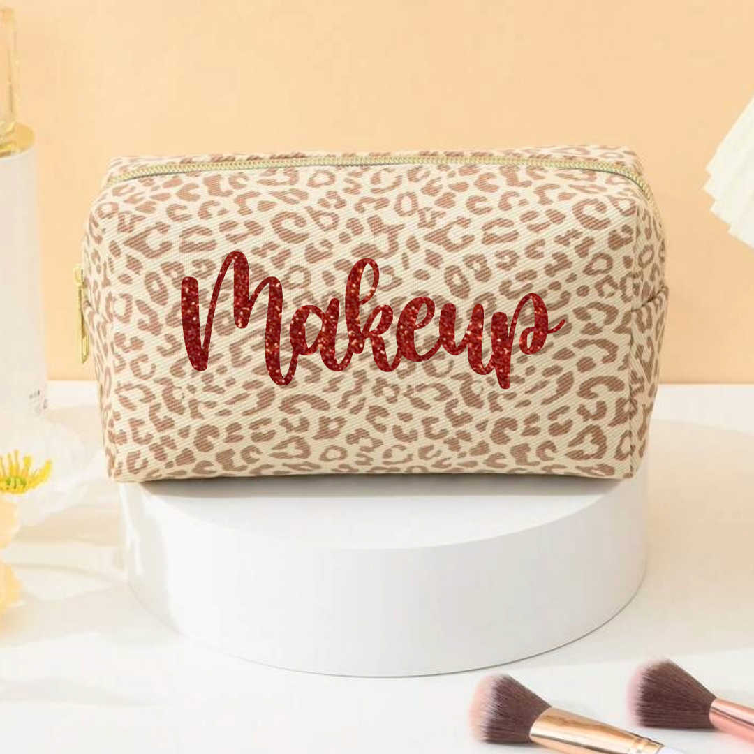 Custom Canvas Leopard Print Makeup Bag/Pencil Bag/Cosmetic Pouch/Travel Bag