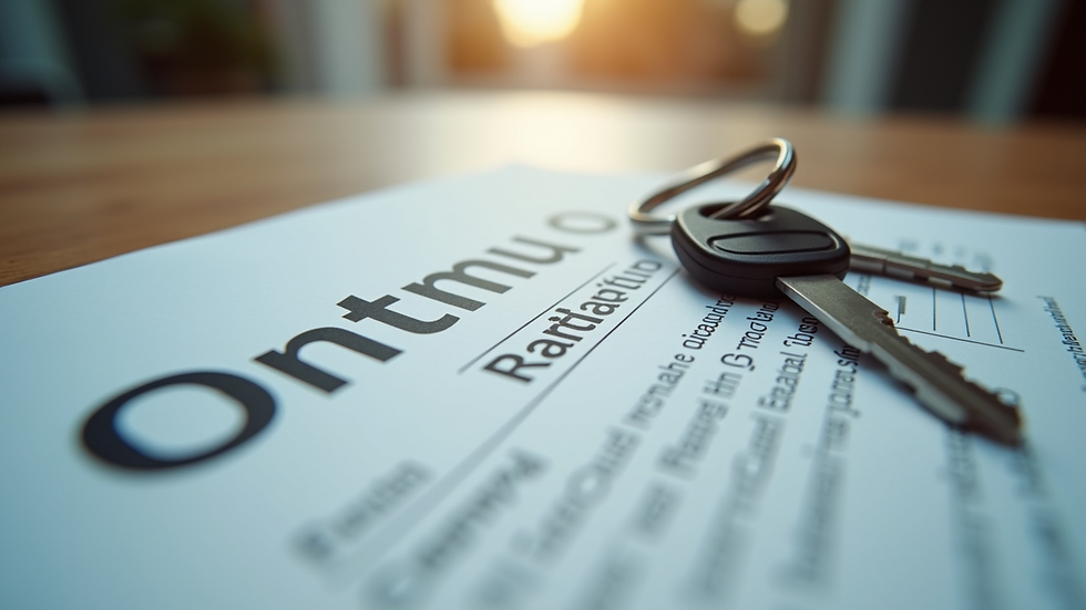 Close-up view of a rental contract and keys for a lift