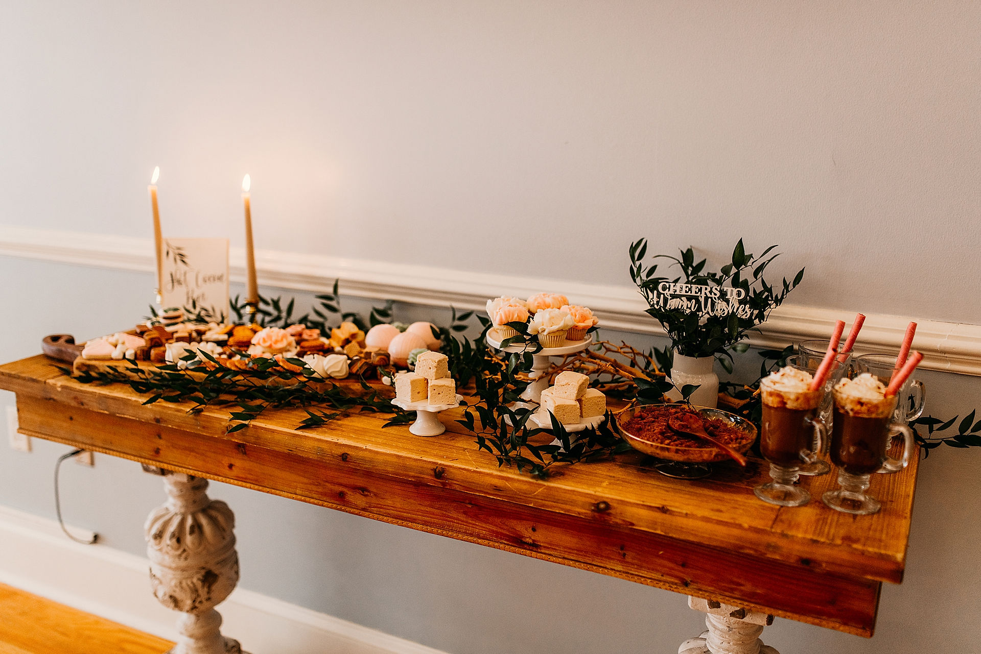 Winter wedding hot cocoa charcuterie bar