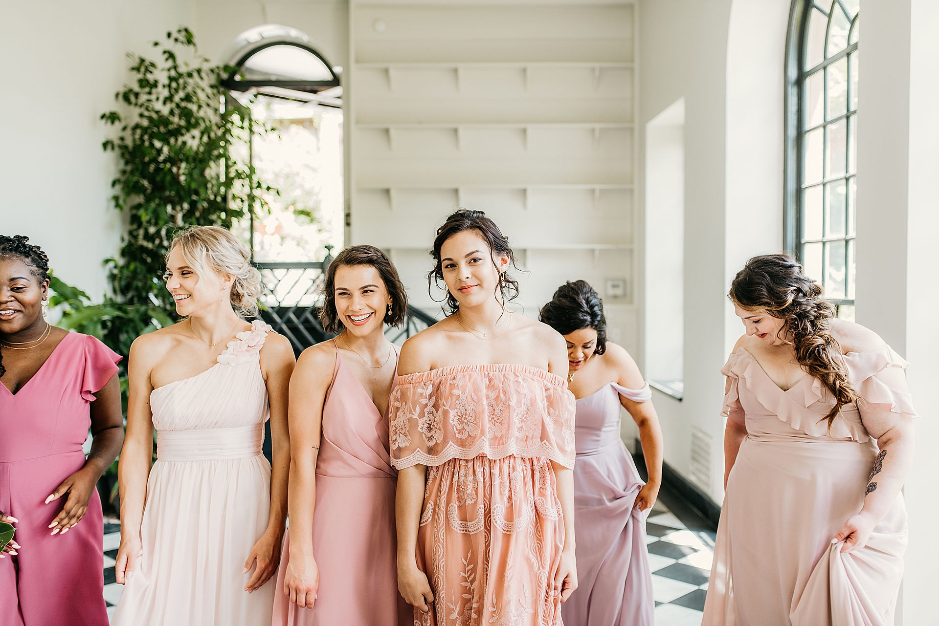 Bridesmaids on the staircase photo