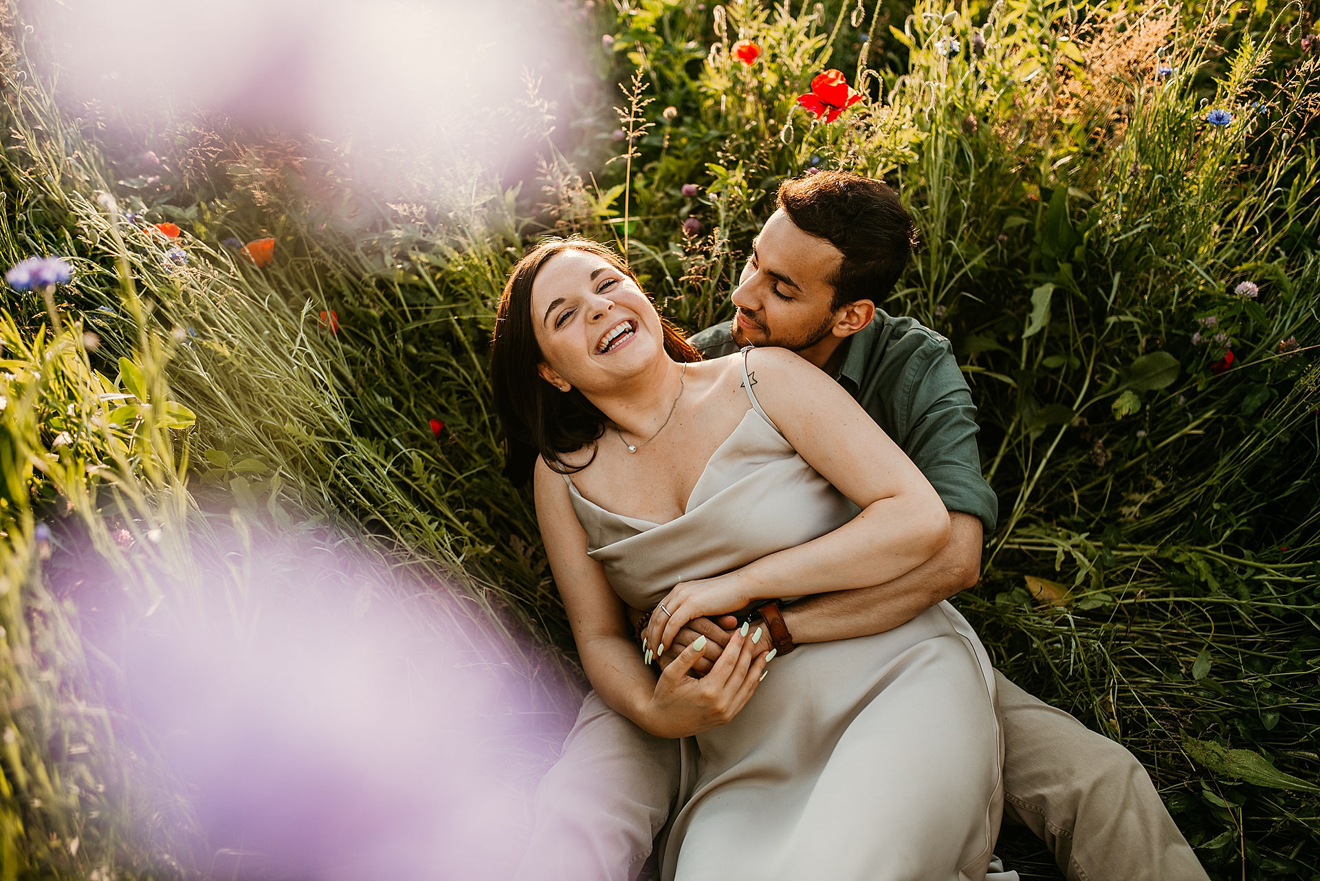 wildflower field engagement photos