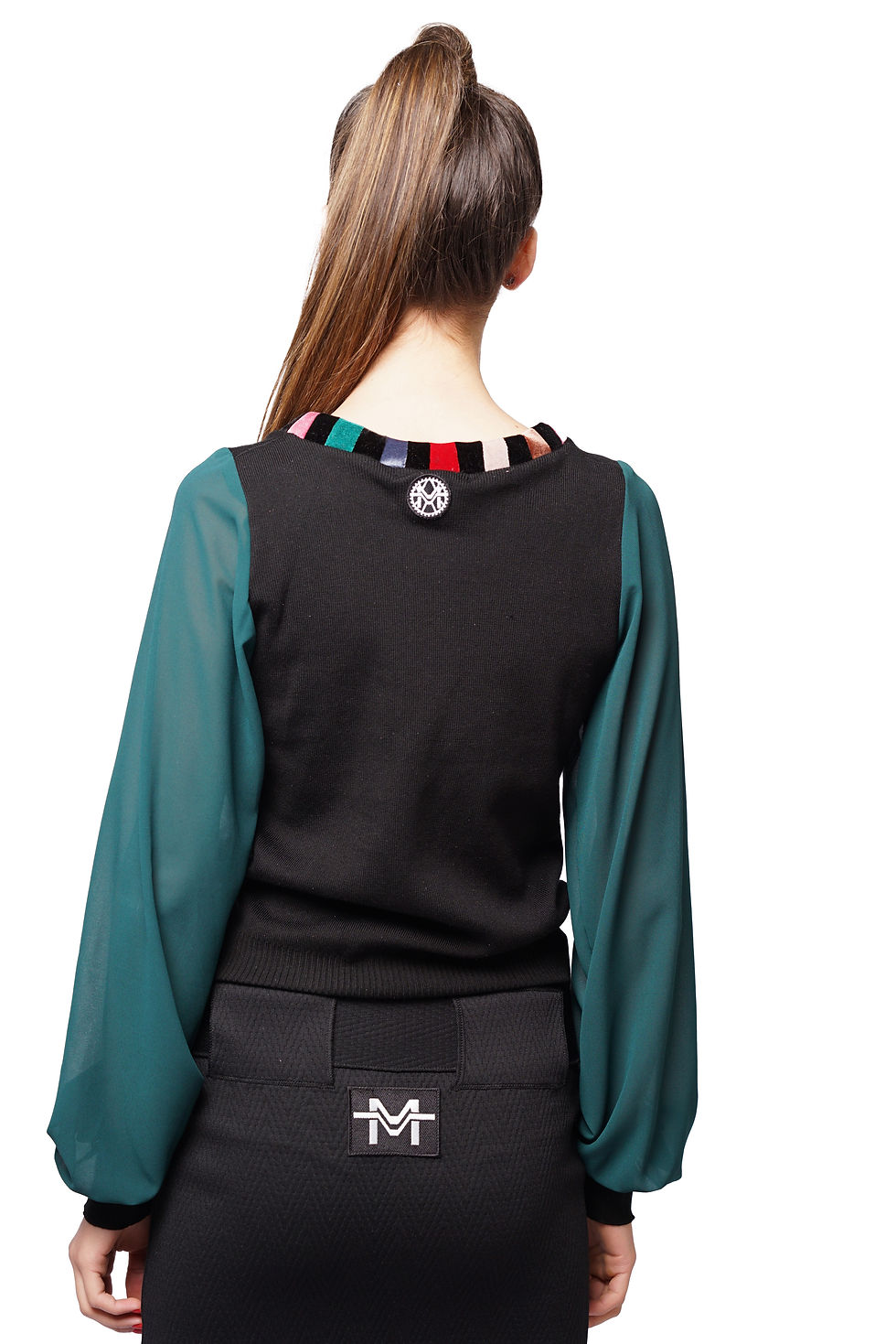Miniatura: PULLOVER DONNA FANTASIA SCACCHI CON MANICHE IN CHIFFON