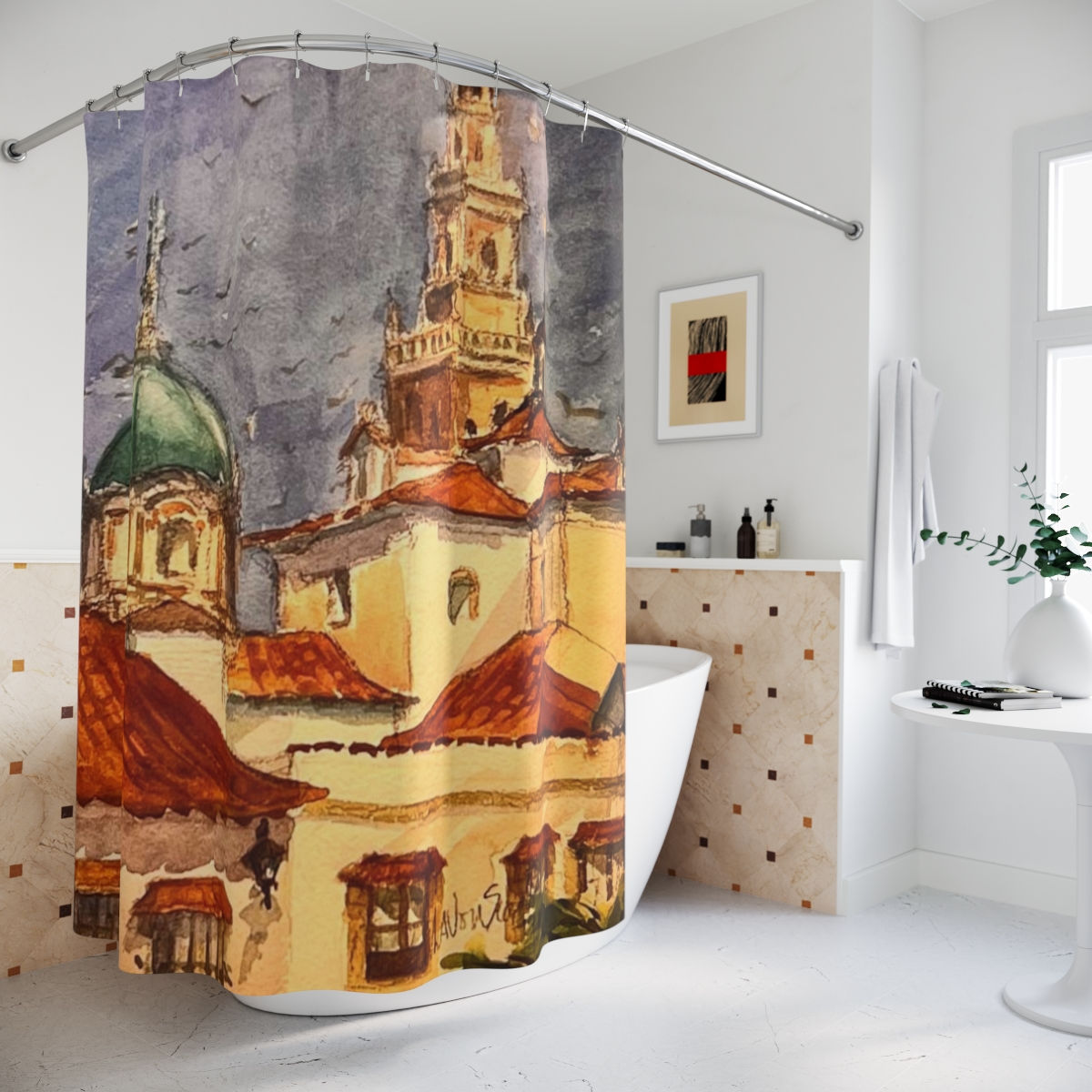 Spanish Cityscape Polyester Shower Curtain