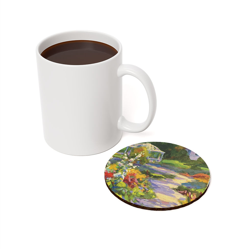 Thumbnail: Garden Pathround Cork Coaster — Floral Landscape Drink Coaster