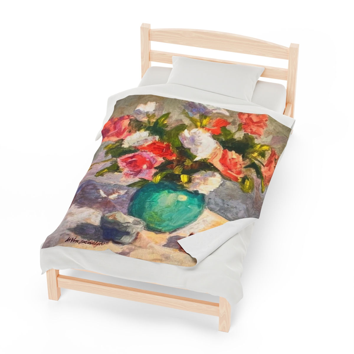 Pink and White Flower Arrangement Velveteen Plush Blanket