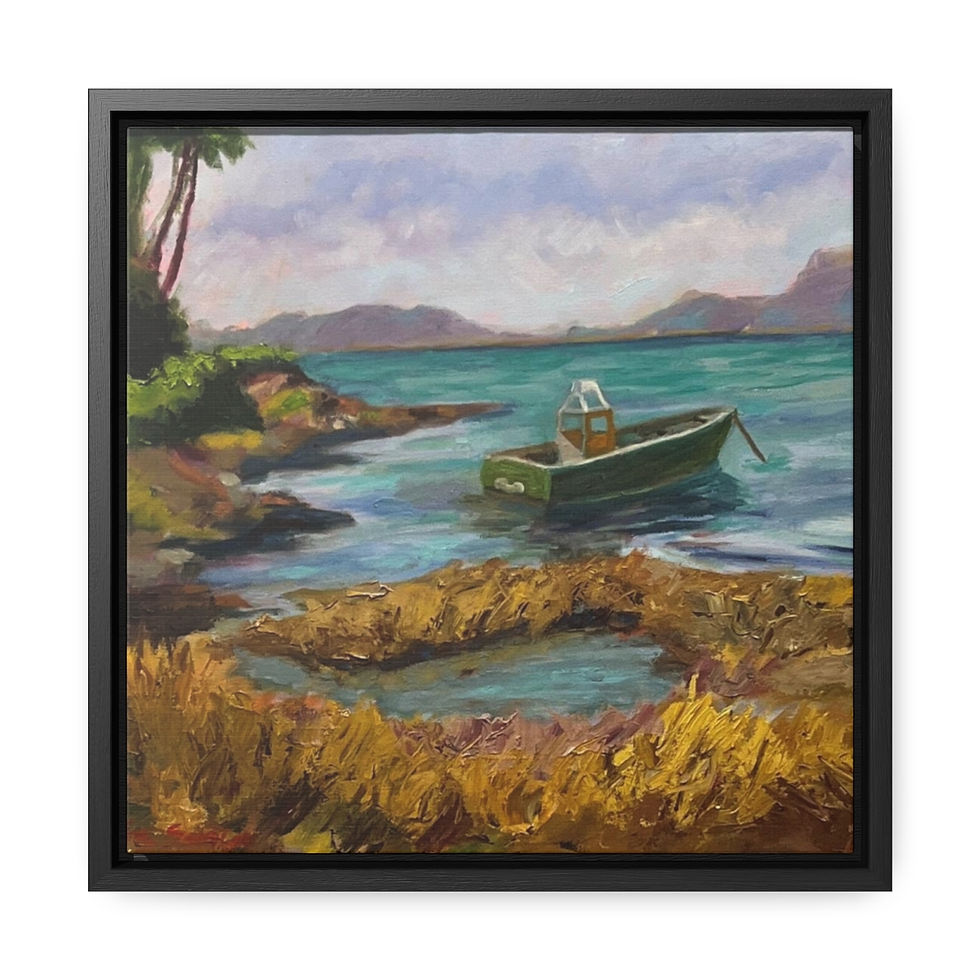 Thumbnail: Green Boat in the Marsh Canvas Wraps, Square Frame