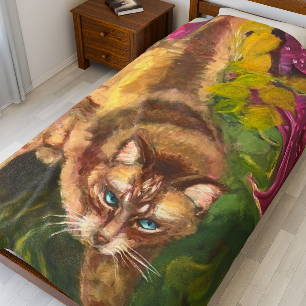 Thumbnail: Orange Cat in the Garden Velveteen Plush Blanket