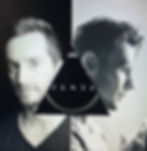 Italian production duo Tenet in a square logo with a triangle in the middle and their name, black and white image