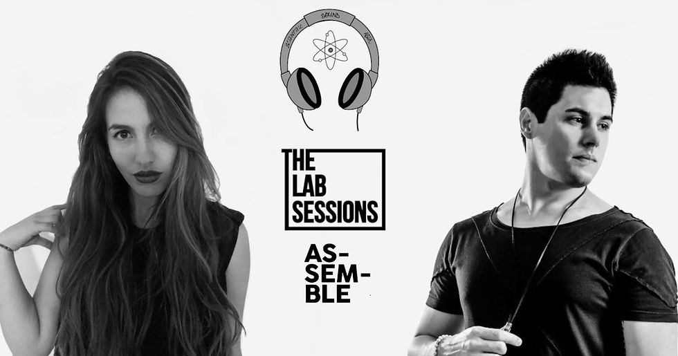 Promotional image for The Lab Sessions Assemble 22 featuring guest DJs Haz Jerez and Cardinelli, with black-and-white artist portraits and event branding.