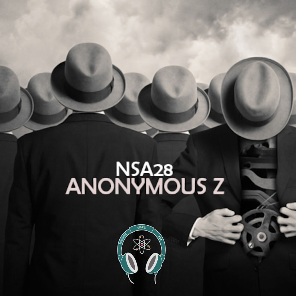 French Dj and Producer Anonymous Z Not So Anonymous 28 profile picture featuring the backs of men in suits and hats with our and his logo, black and white image with colour logos.