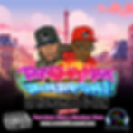 French DJs and producers G-Zon and Ronsha in a cartoon depiction of themselves in front of the Eiffel Tower on a street in Paris, colour image with our logos and parental advisory explicit lyrics logo.