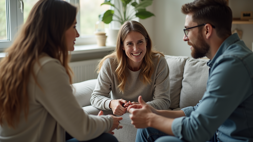Eye-level view of a family discussing mental health support