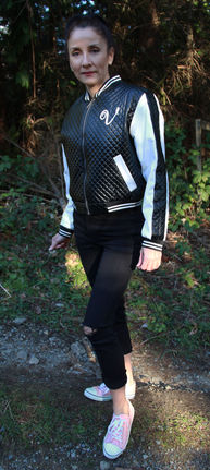 quilted embroidered bomber with dragon printed lining