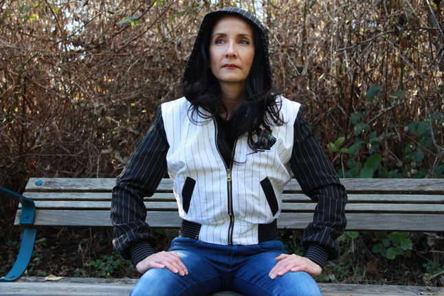 hooded embroidered bomber