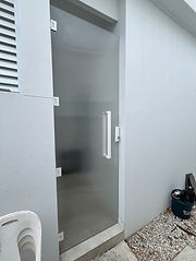 Frameless Entry Glass Door with White Hinges