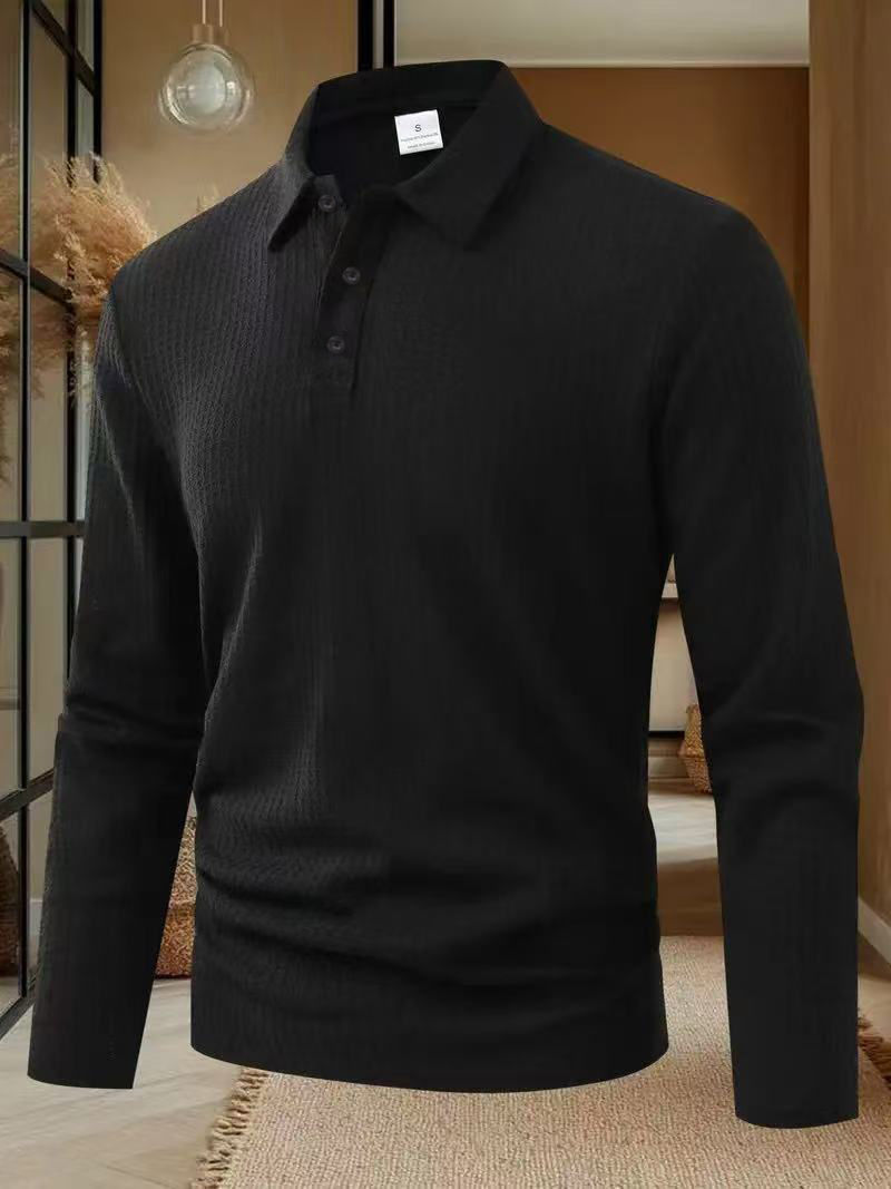 Thumbnail: Long Sleeve Waffle Knit Polo Shirt