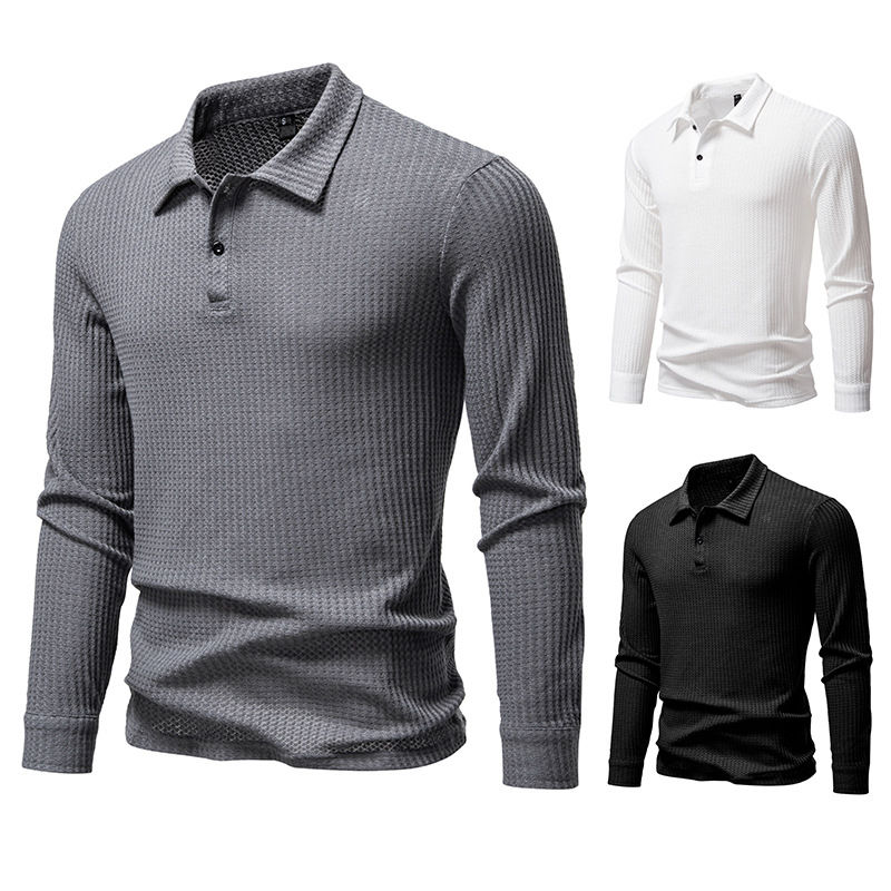 Thumbnail: Long Sleeve Waffle Knit Polo Shirt