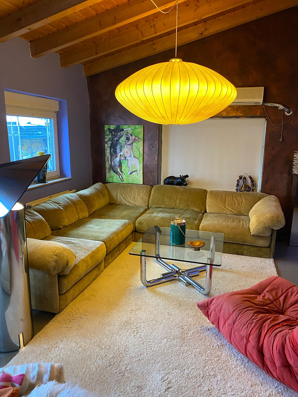 Thumbnail: Neue Wiener Werkstätten Lounge Sofa 70er in grünem Velour Wohnlandschaft