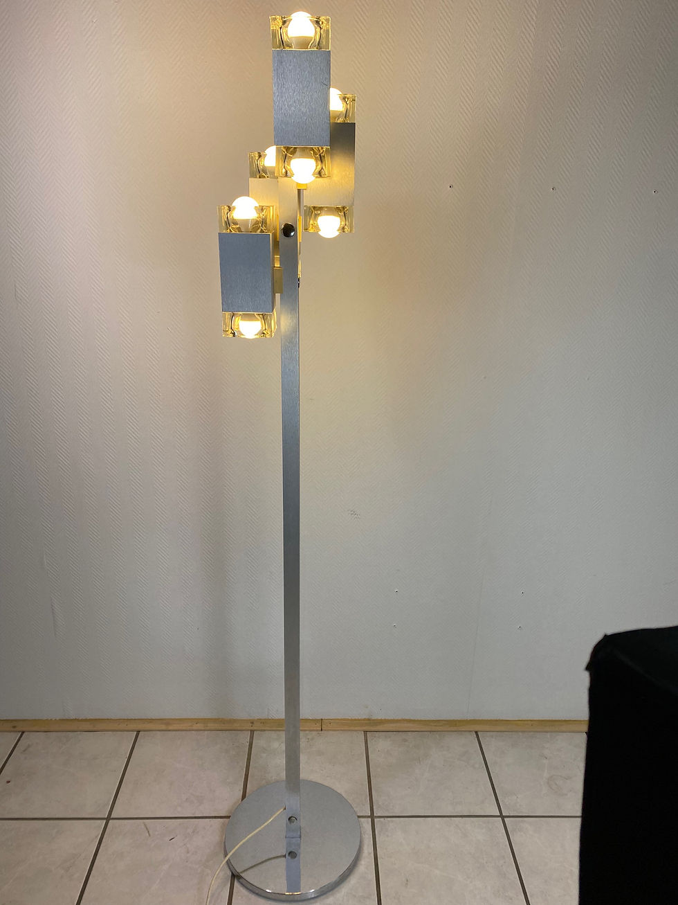 Thumbnail: Gaetano Sciolari Stehlampe Lampe 70er Stilkronen Brutalist Chrome Glas