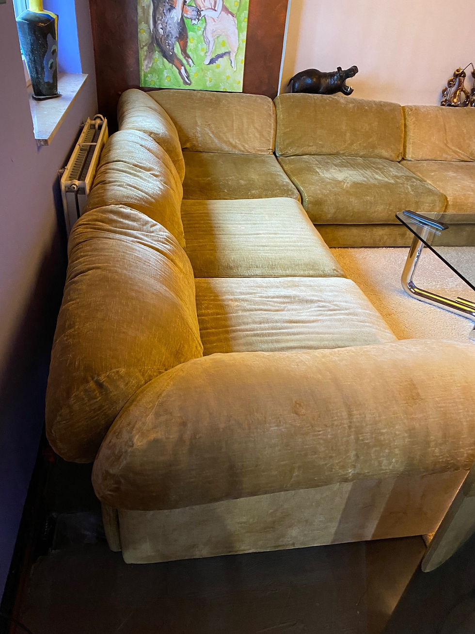 Thumbnail: Neue Wiener Werkstätten Lounge Sofa 70er in grünem Velour Wohnlandschaft