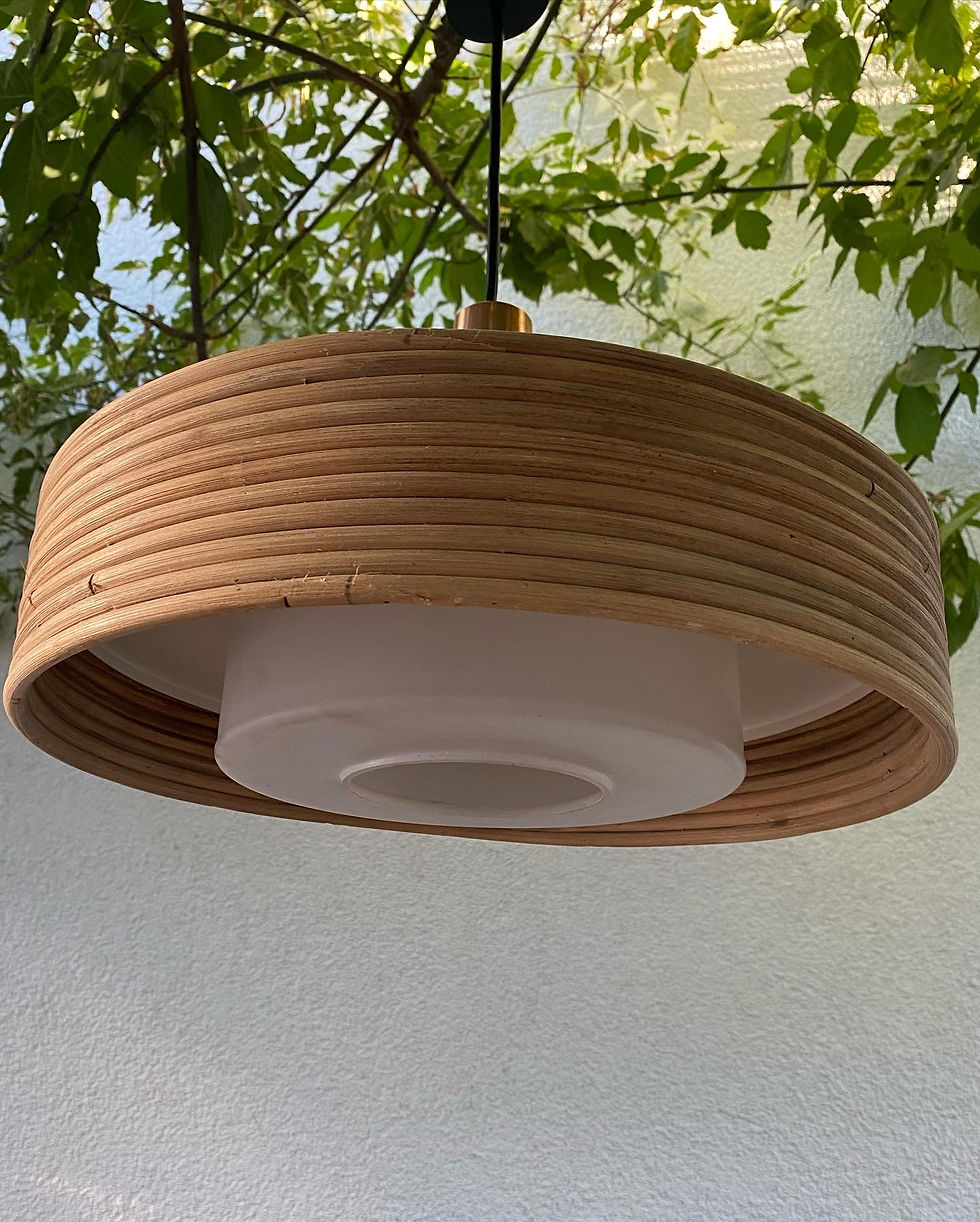 Thumbnail: Bambus Rattan Lampe Gabriella Grespi 60er 70er Tulip Deckenlampe 