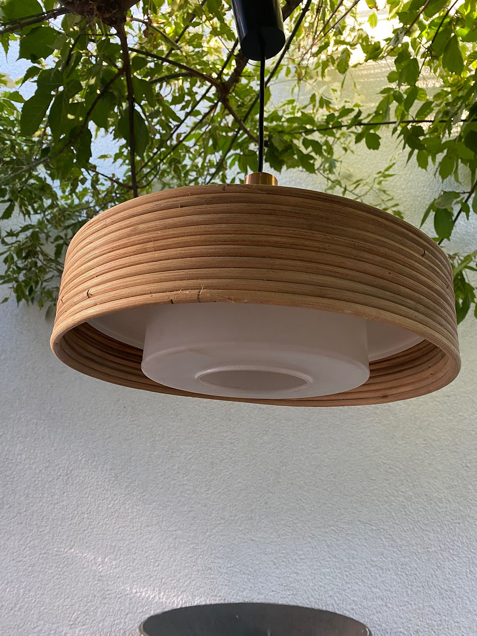 Thumbnail: Bambus Rattan Lampe Gabriella Grespi 60er 70er Tulip Deckenlampe 