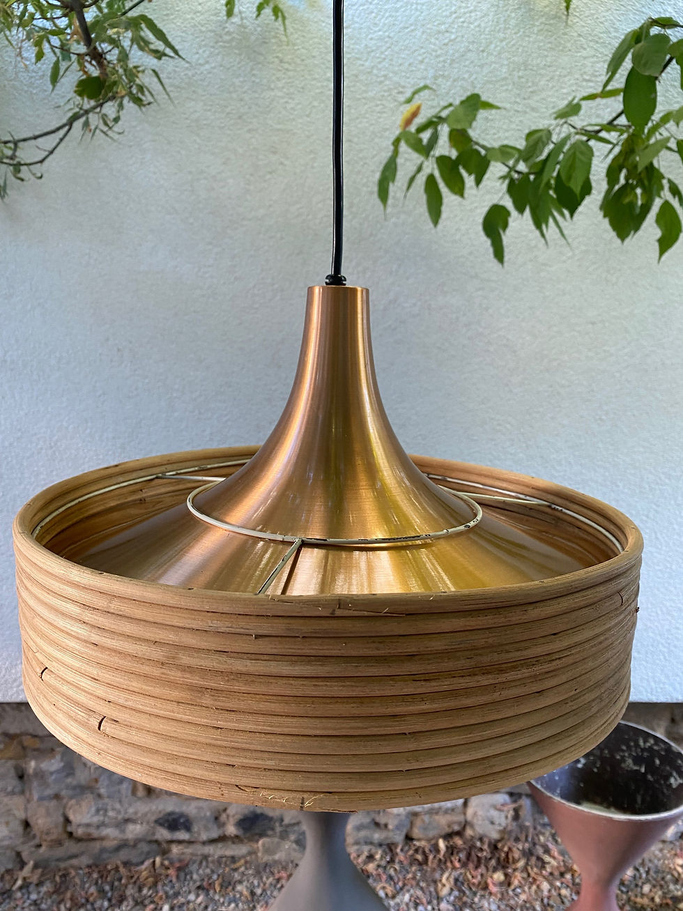 Thumbnail: Bambus Rattan Lampe Gabriella Grespi 60er 70er Tulip Deckenlampe 