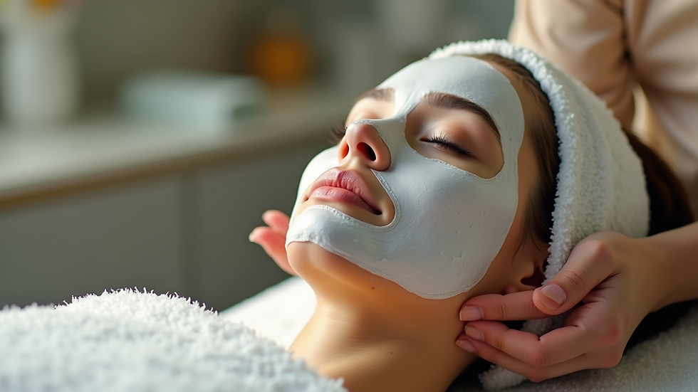 Eye-level view of a facial mask being applied in a spa