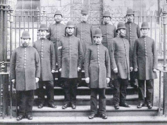 Stamford police on the steps of the Town Hall
