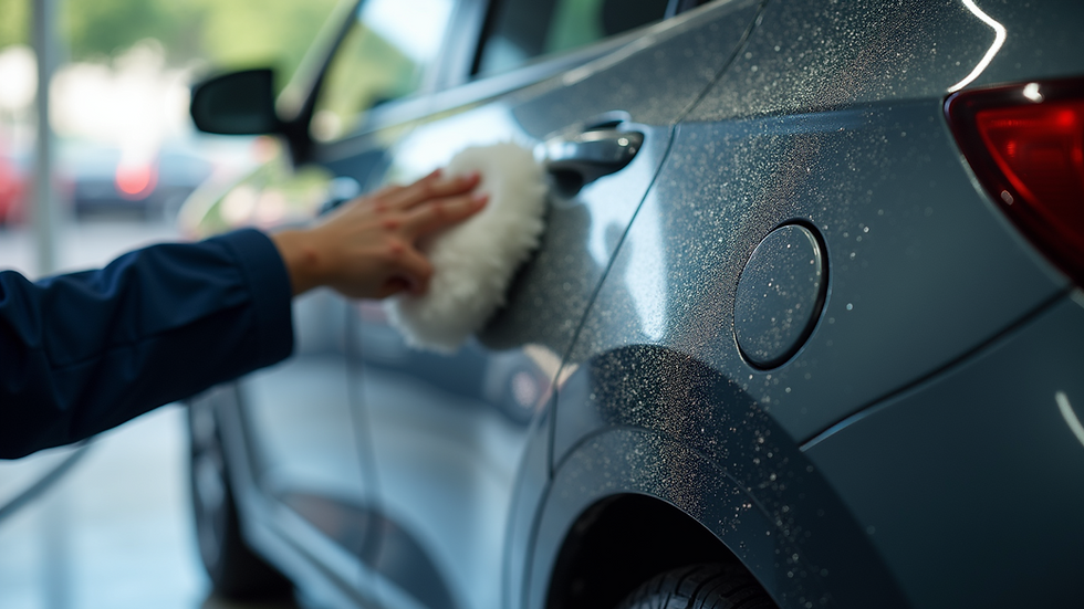 Close-up view of a shiny car exterior being polished