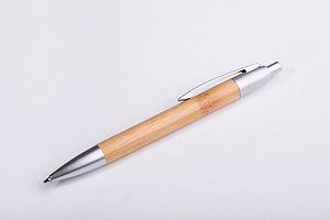 Push Button Pen Featuring Bamboo Barrel, Chrome Accents and Jumbo Refill.